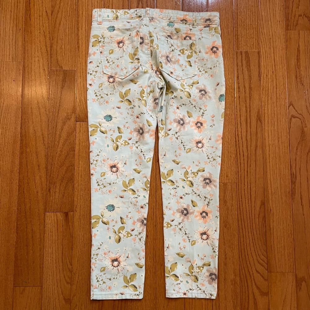 Vanilla Star Floral Print Skinny Jeans Blue Peach Flower Low Rise Size 11 - Picture 11 of 13